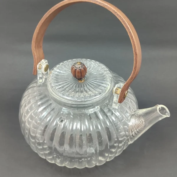 قوری پیرکس طرح کدویی دسته بامبو 800ml - فراکالا - Pyrex teapot, pumpkin design, bamboo handle, 800ml