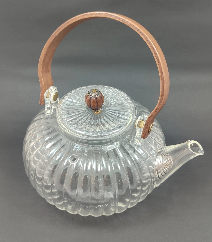 قوری پیرکس طرح کدویی دسته بامبو 800ml - فراکالا - Pyrex teapot, pumpkin design, bamboo handle, 800ml