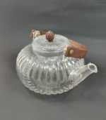 قوری پیرکس طرح کدویی دسته بامبو 800ml - فراکالا - Pyrex teapot, pumpkin design, bamboo handle, 800ml