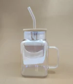 ماگ اسموتی پیرکس مکعب هفت رنگ درب بامبو - فراکالا - Seven-color Pyrex cube smoothie mug with bamboo lid