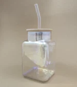 ماگ اسموتی پیرکس مکعب هفت رنگ درب بامبو - فراکالا - Seven-color Pyrex cube smoothie mug with bamboo lid