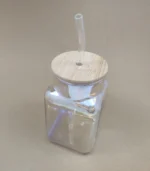 ماگ اسموتی پیرکس مکعب هفت رنگ درب بامبو - فراکالا - Seven-color Pyrex cube smoothie mug with bamboo lid