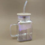 ماگ اسموتی پیرکس مکعب هفت رنگ درب بامبو - فراکالا - Seven-color Pyrex cube smoothie mug with bamboo lid