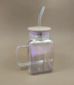ماگ اسموتی پیرکس مکعب هفت رنگ درب بامبو - فراکالا - Seven-color Pyrex cube smoothie mug with bamboo lid
