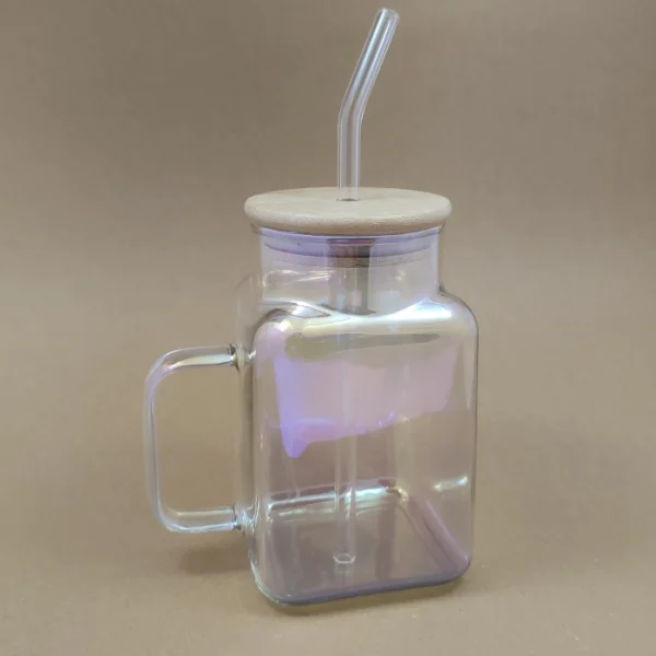 ماگ اسموتی پیرکس مکعب هفت رنگ درب بامبو - فراکالا - Seven-color Pyrex cube smoothie mug with bamboo lid
