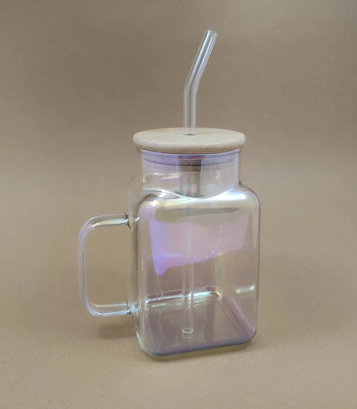 ماگ اسموتی پیرکس مکعب هفت رنگ درب بامبو - فراکالا - Seven-color Pyrex cube smoothie mug with bamboo lid