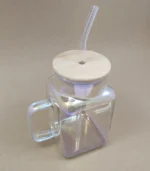 ماگ اسموتی پیرکس مکعب هفت رنگ درب بامبو - فراکالا - Seven-color Pyrex cube smoothie mug with bamboo lid