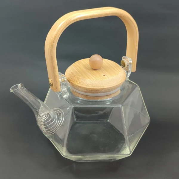 قوری پیرکس شش ضلعی دسته بامبو 1600ml - فراکالا - Pyrex hexagonal teapot with bamboo handle 1600ml