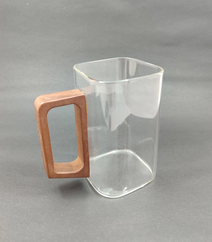 لیوان پیرکس مربعی دسته بلند چوبی - فراکالا - Square Pyrex glass with long wooden handle