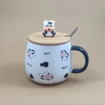 ماگ سرامیکی اعلا طرح گاو ( درب بامبو ) - فراکالا - Premium ceramic mug with cow design (bamboo lid)