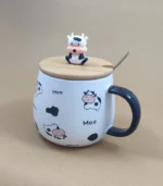 ماگ سرامیکی اعلا طرح گاو ( درب بامبو ) - فراکالا - Premium ceramic mug with cow design (bamboo lid)